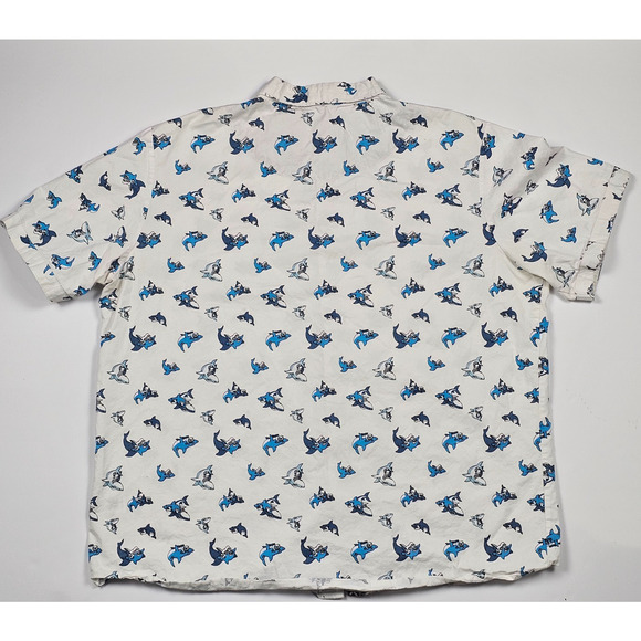 SSLR Men's Extra Large (XL) Casual Button Down Shark Print Hawaiian Party Shirt - Picture 8 of 10